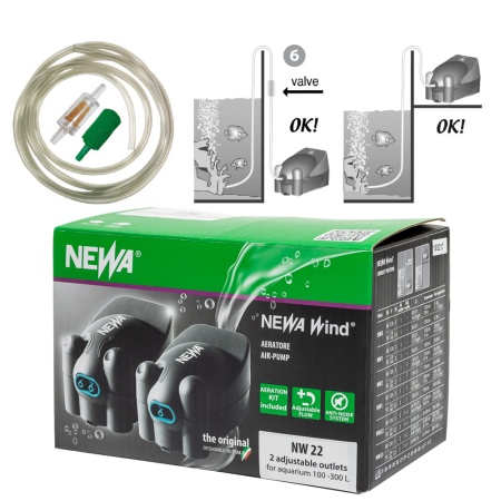 Компрессор аэратор для аквариума Newa Wind NW22 регулируемый на 100-300 л 2х100 л/ч