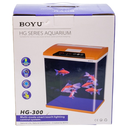 Аквариум Boyu HG-300 панорамный 22 л, LED освещение, дисплей, фильтры, красный​