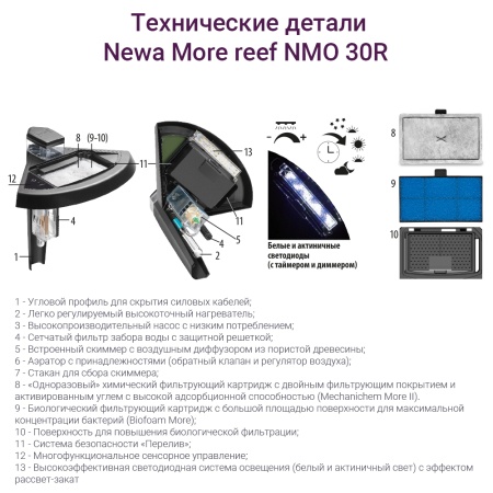 Аквариум Newa More reef NMO 30R Daylight LED, 28 л, с фильтром, скиммером, нагревателем и освещением