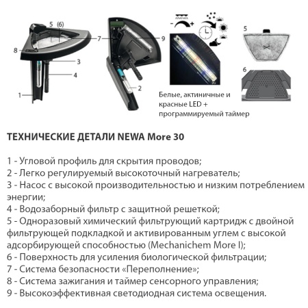 Аквариум Newa More NMO 30W Daylight LED 28 л с фильтром, нагревателем и освещением рассвет-закат, бе