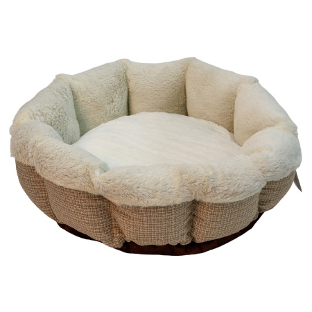 Лежак Pet Choice для собак и кошек, круглый с бортом 65х65х18 см, меховой, белый